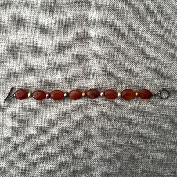 Carnelian & Multi-colored Pearl Beaded Bracelet – Boho Natural Gemstone Jewelry - Picture 2 of 4